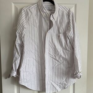 TNA White and Gray Striped Casual Button-Down Shirt